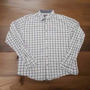 UNTUCKIT Shirt Mens Large Gray Purple Ivory Plaid Gingham Long Sleeve Classicore